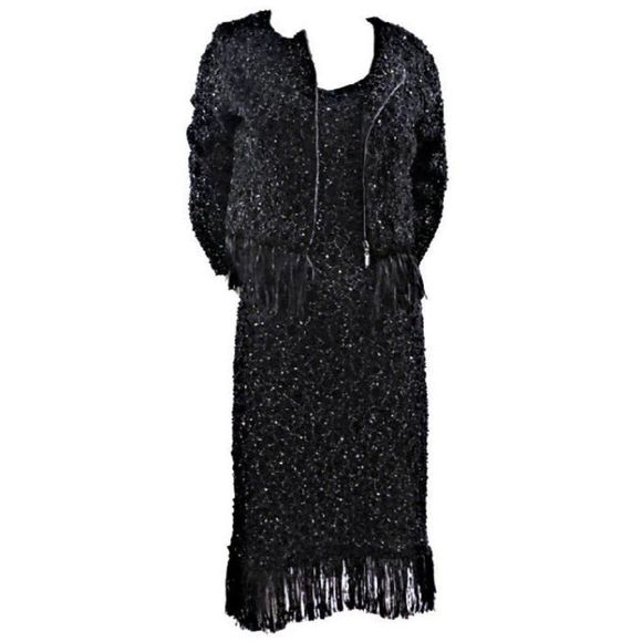 FRANK LYMAN 2-pc Knit Cardigan & Dress w/Fringe and Sequins - Picture 9 of 11